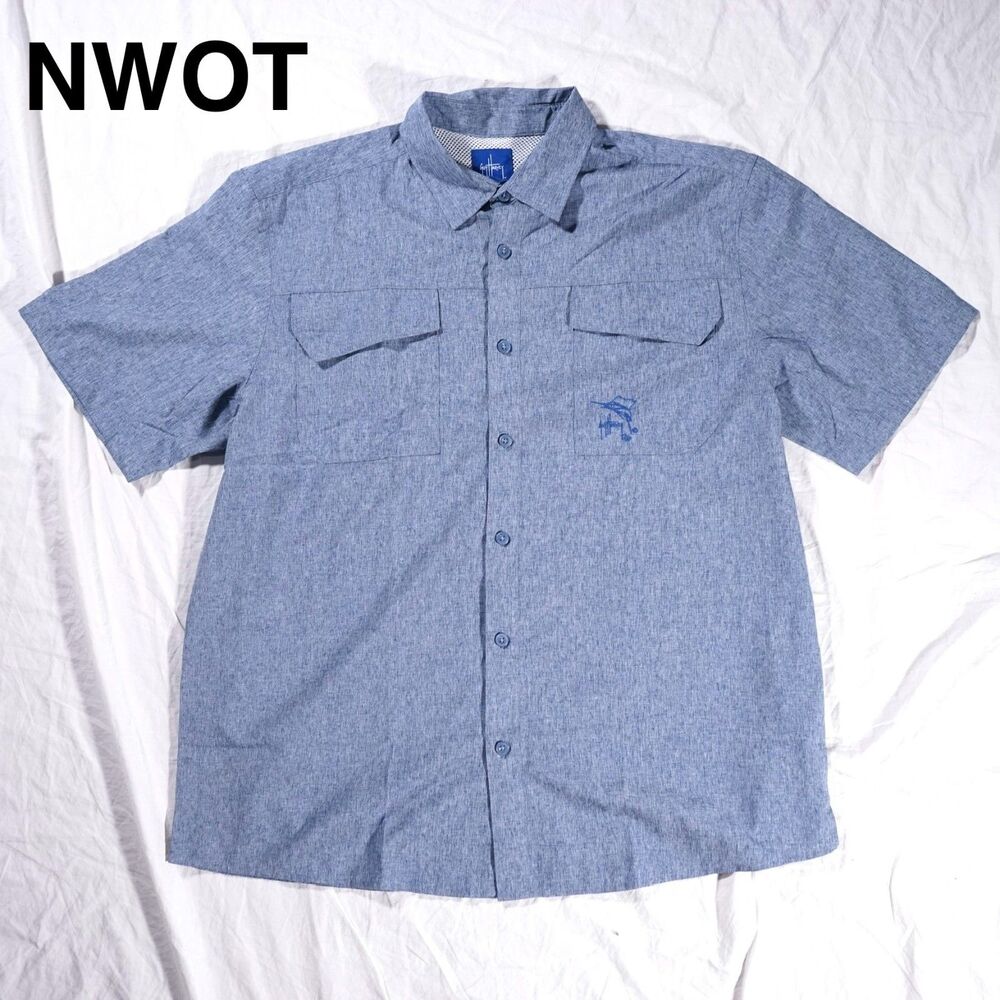 Guy Harvey Blue Button Up Fishing Shirt Mens Large NWOT